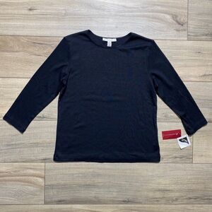 JM Collection Petite Womens‎ 3/4 Sleeve Top Size Medium Black